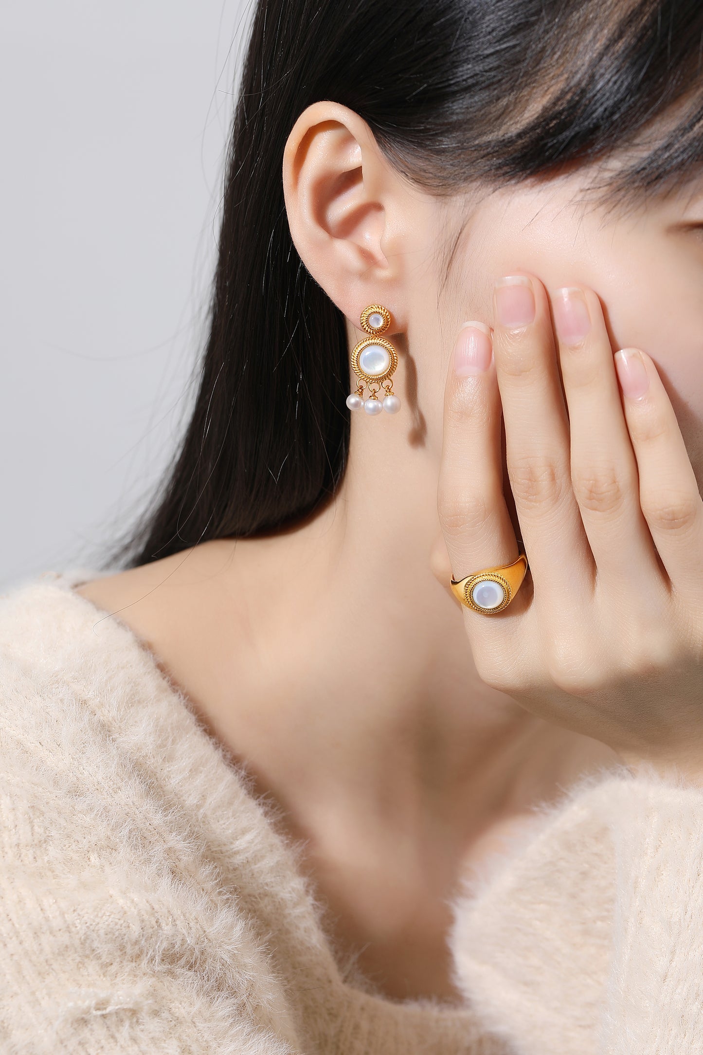White Lotus Lustrous Duo Drop Earrings