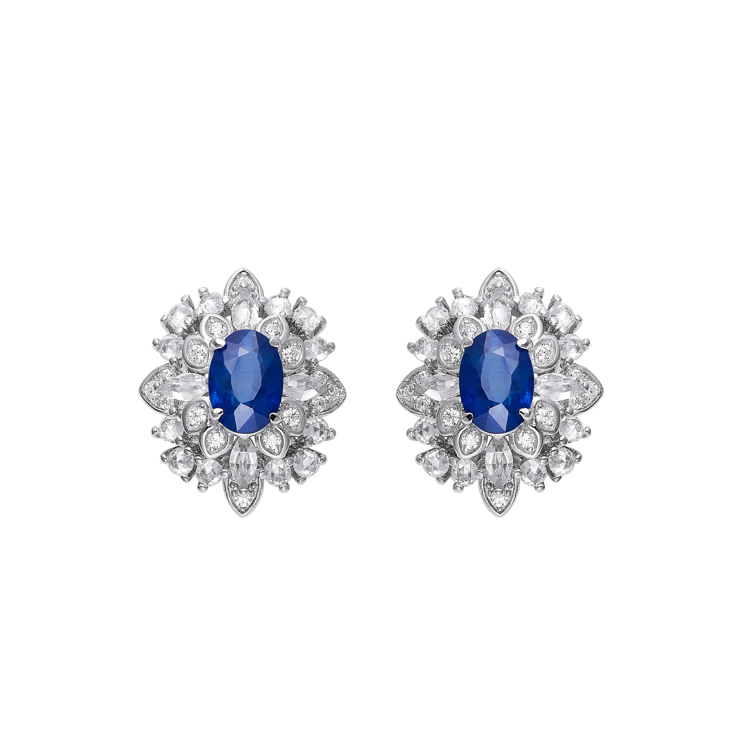 Sapphire Floral Studs in 18K Gold Plated Sterling Silver