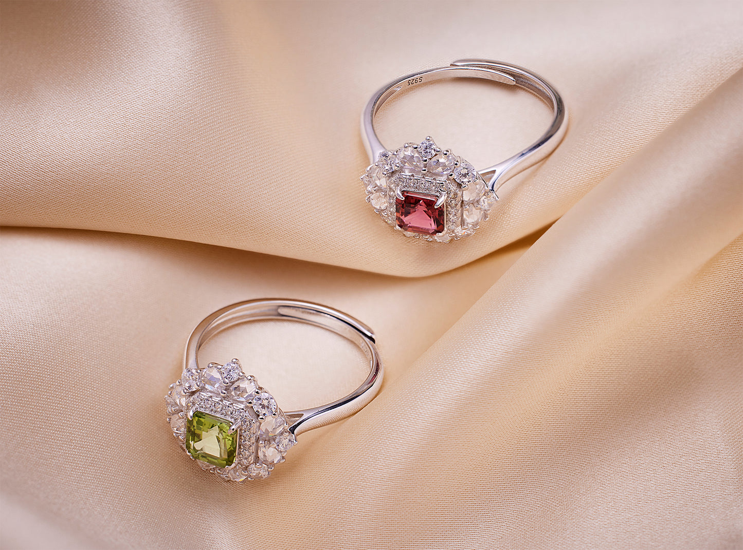 Radiant Tourmaline Halo Ring Green