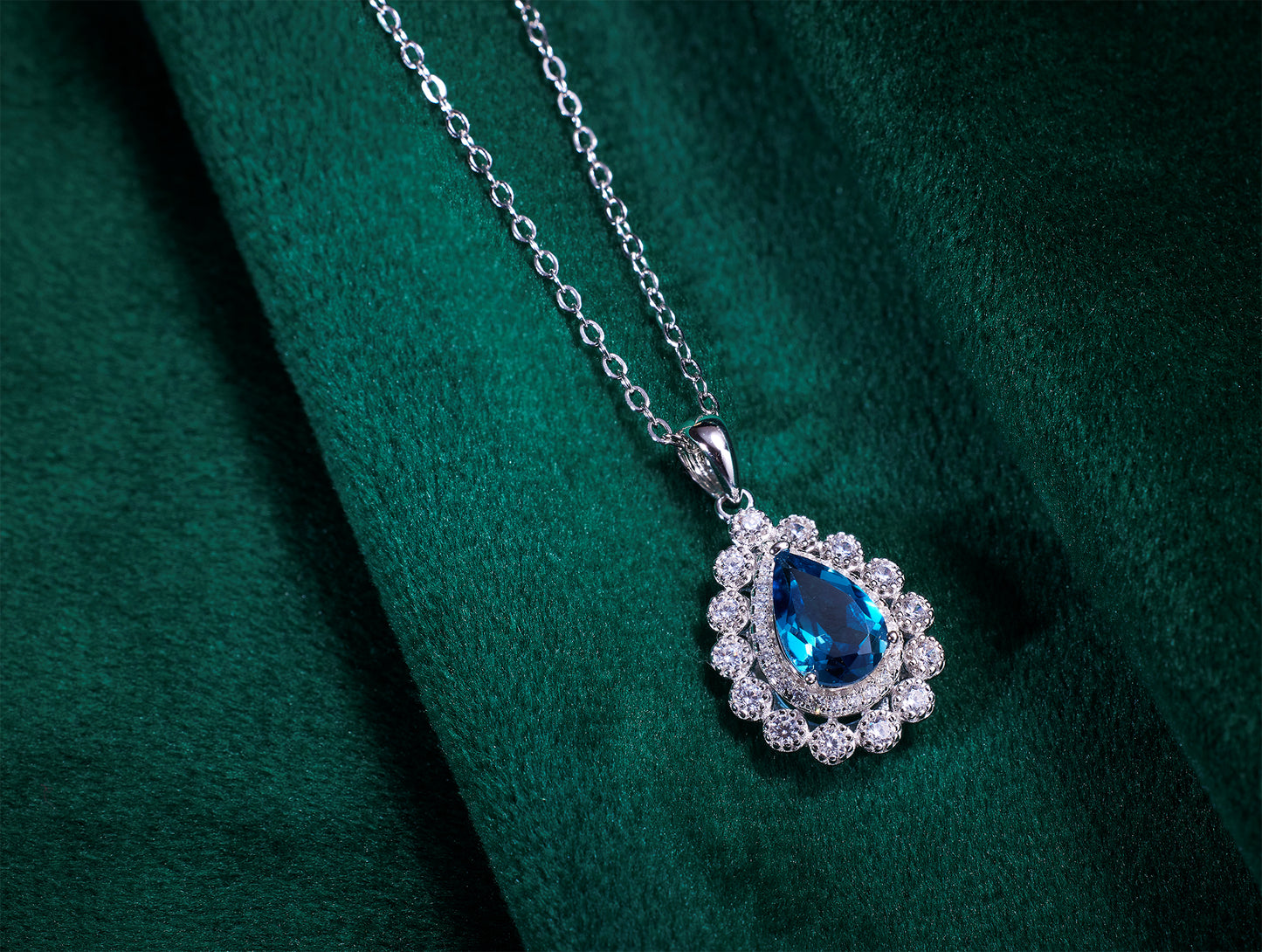 Crown Pear Topaz Sterling Silver Pendant Necklace