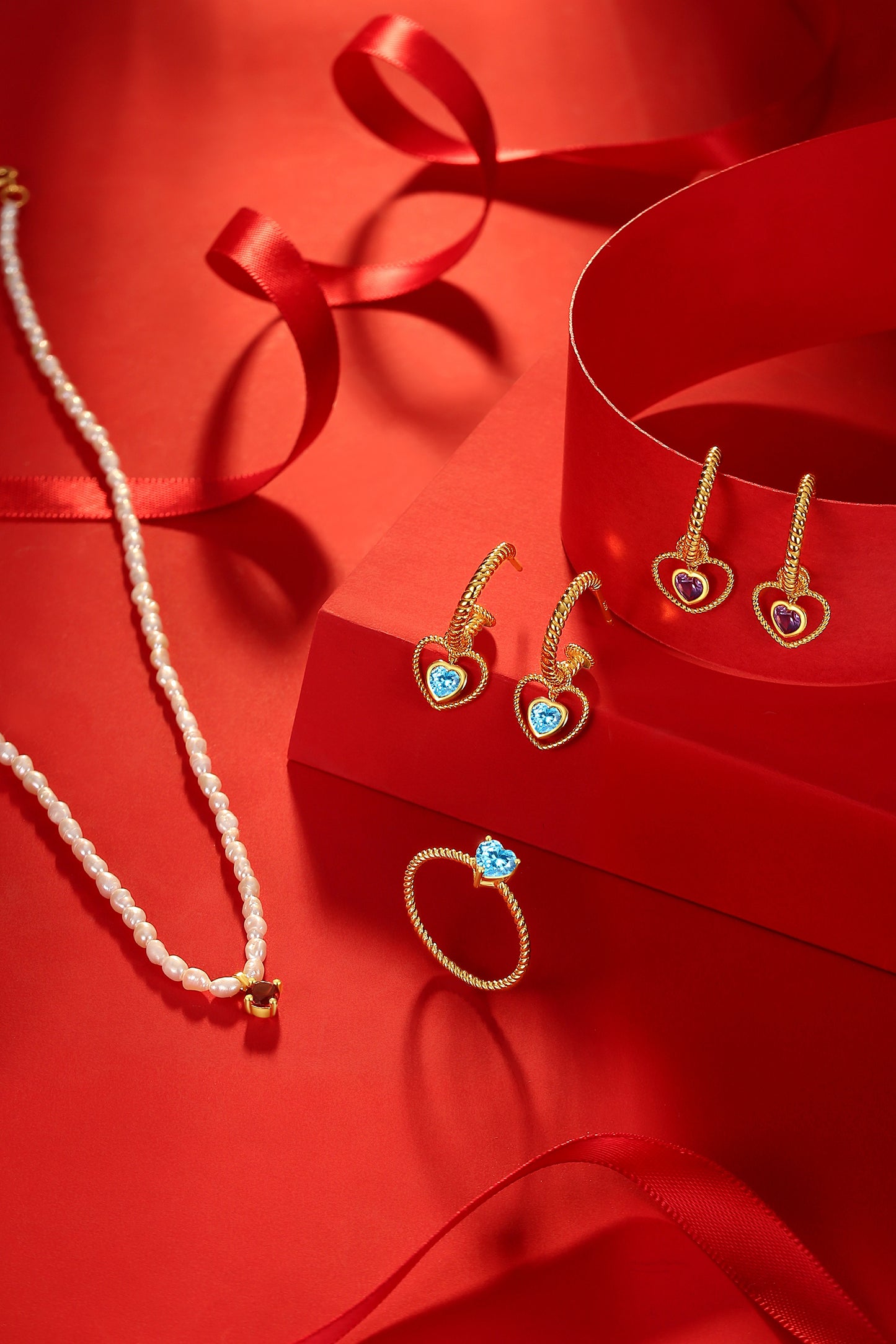 Lover's Eyes Earrings Set with Twisted Hoop and Heart-shaped Topaz Pendant