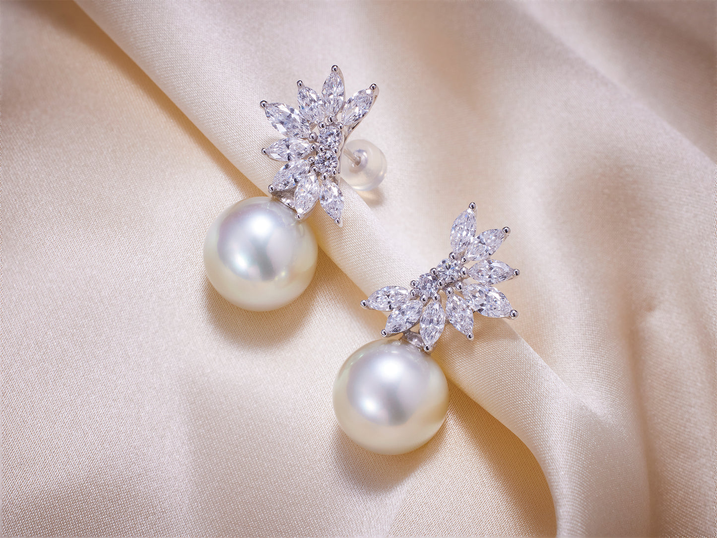Bespoke* Angelic Wings South Sea Pearl Earrings/ 18K Gold/ Diamonds