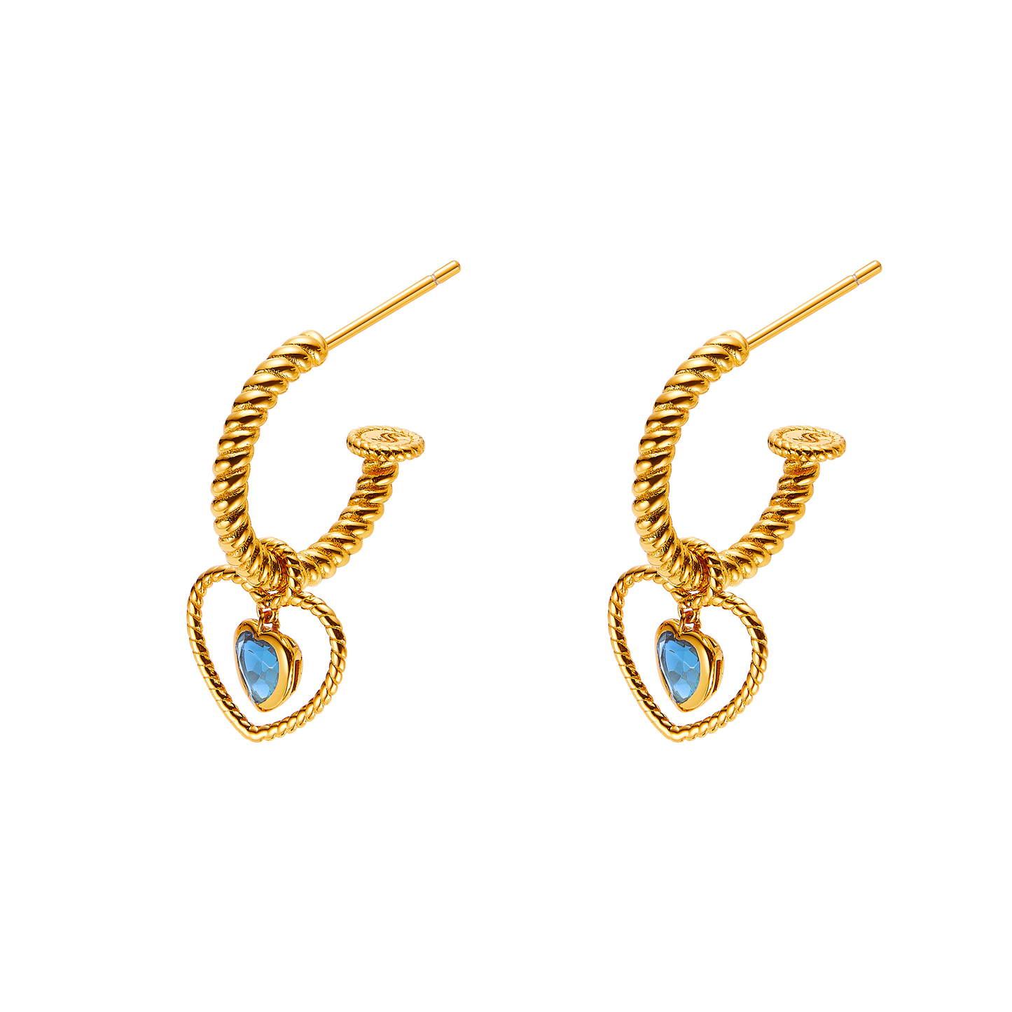 Lover's Eyes Earrings Set with Twisted Hoop and Heart-shaped Topaz Pendant