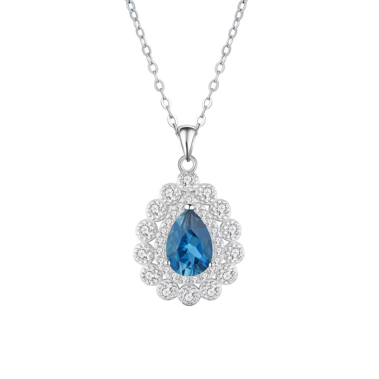 Crown Pear Topaz Sterling Silver Pendant Necklace