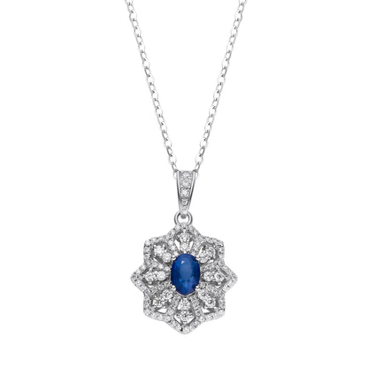 Octagram Sapphire Pendant Necklace in Sterling Silver