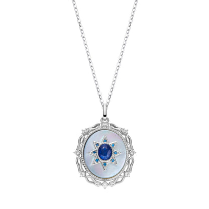 Oval Sapphire and Mother of Pearl Pendant Necklace