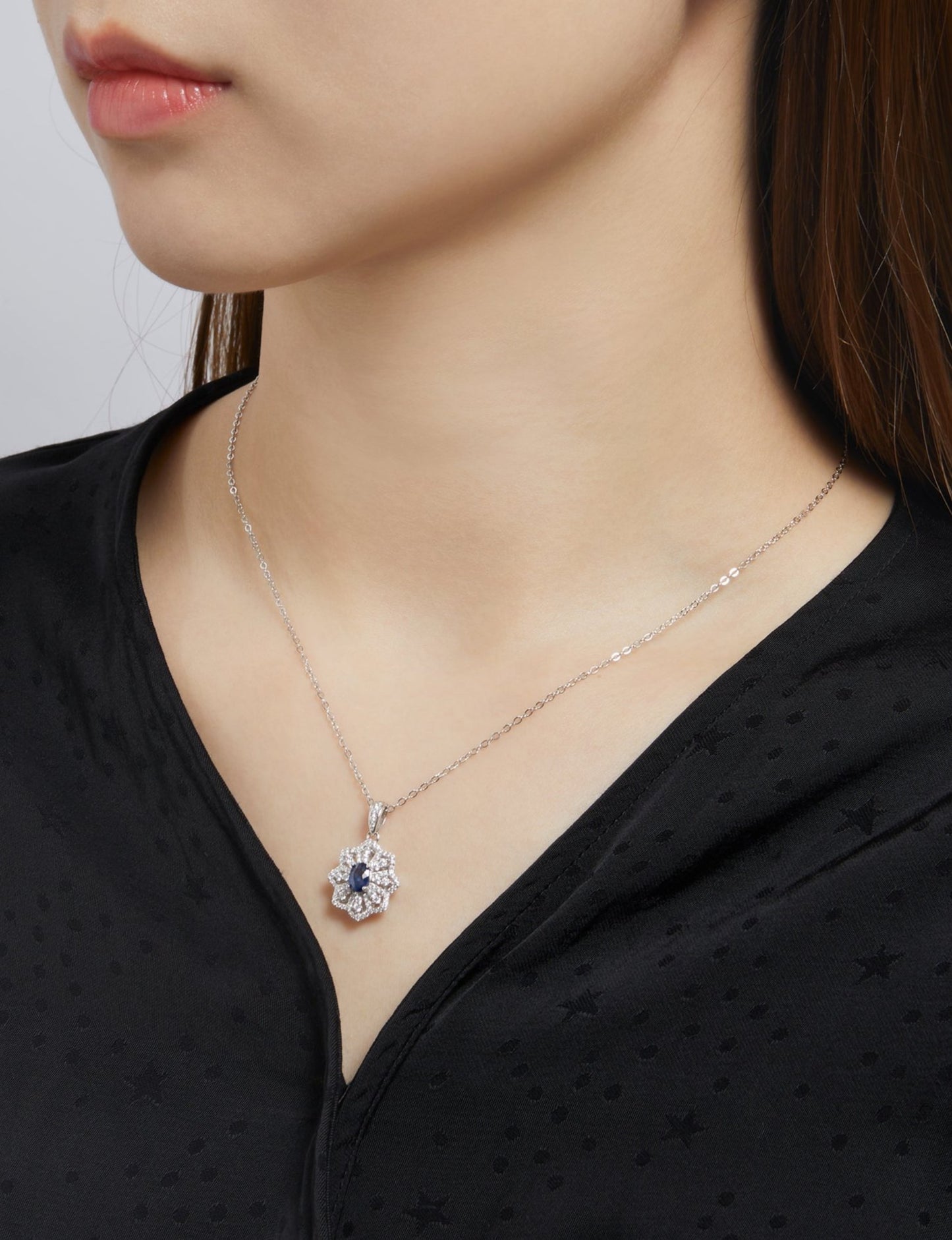 Octagram Sapphire Pendant Necklace in Sterling Silver