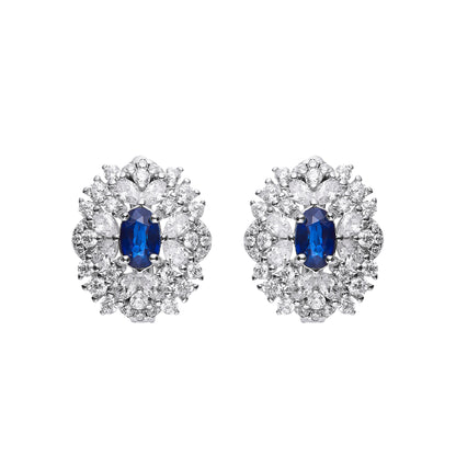 Sapphire Halo Studs in 18K Gold Plated Sterling Silver