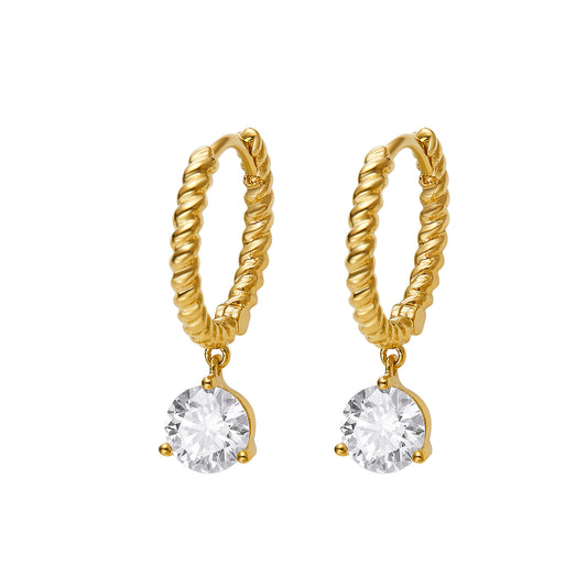 9k Gold Twisted Hoop Diamond Earrings