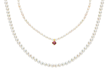 Charlotte freshwater pearl necklace with garnet stone pendant