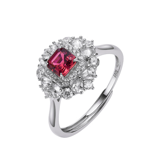 Radiant Tourmaline Halo Ring Fuchsia