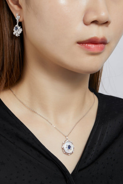 Oval Sapphire and Mother of Pearl Pendant Necklace