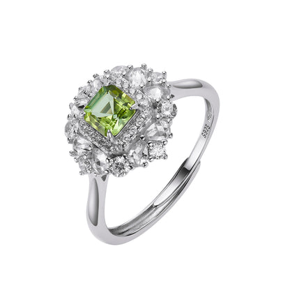 Radiant Tourmaline Halo Ring Green