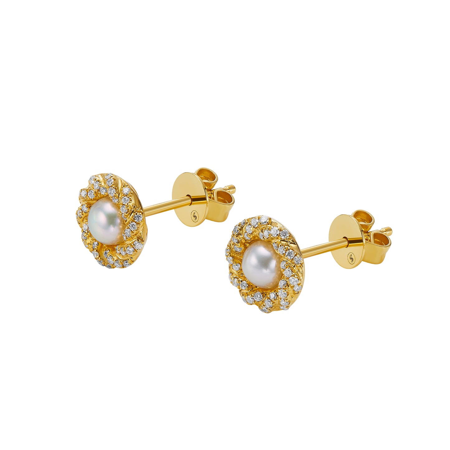 Classic Twist 9K Yellow Gold Pearl Stud Earrings