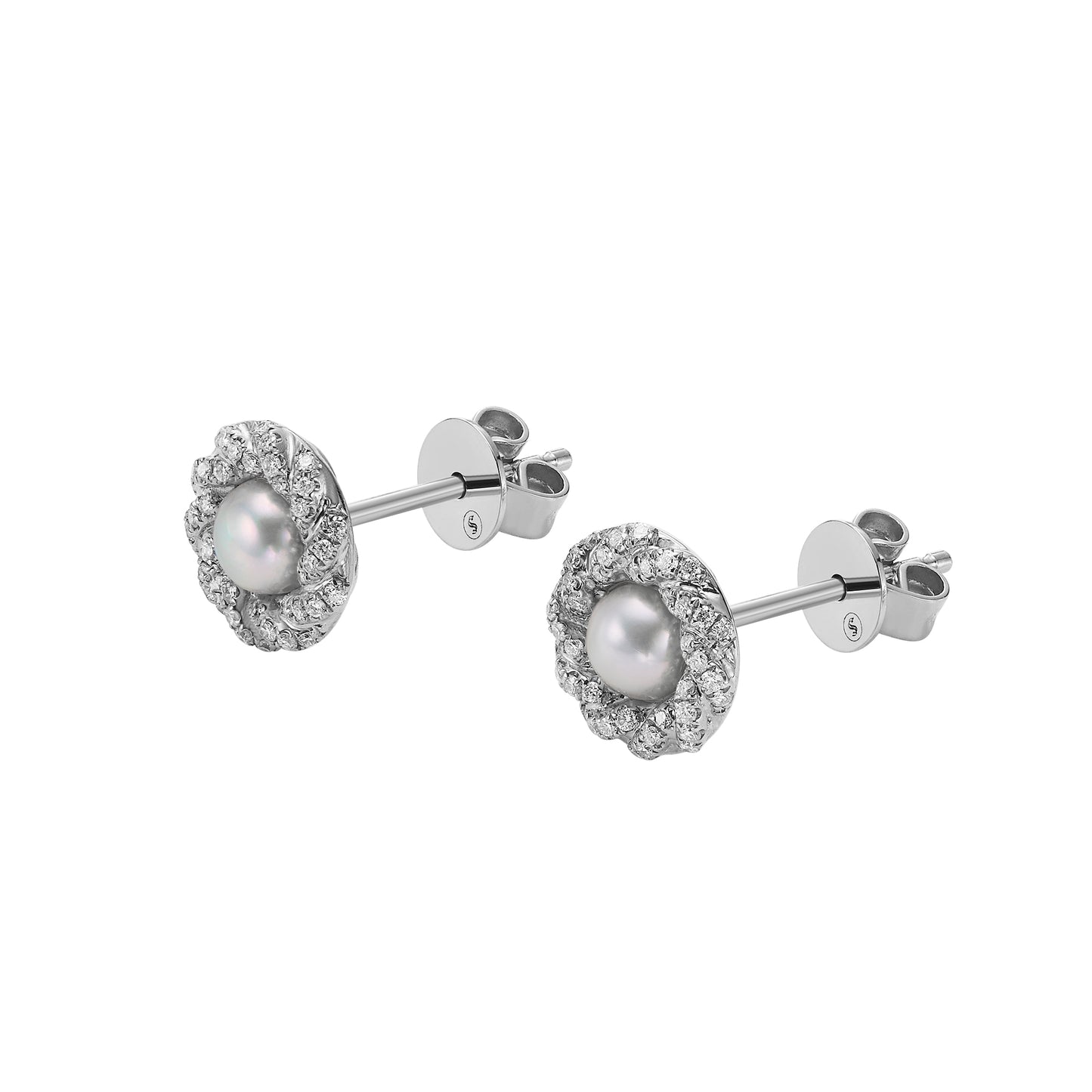 Classic Twist 9K White Gold Pearl Stud Earrings