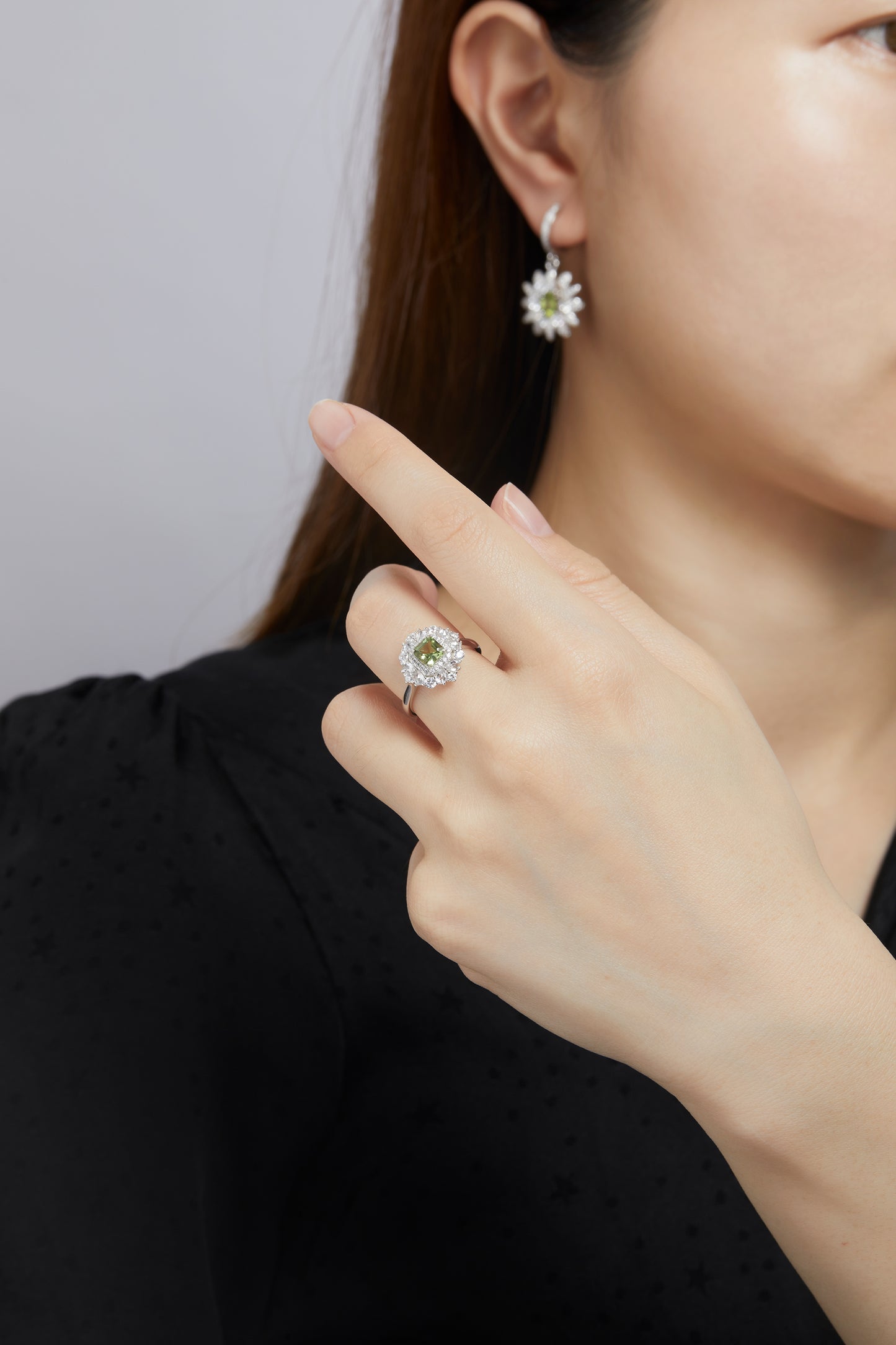 Radiant Tourmaline Halo Ring Green