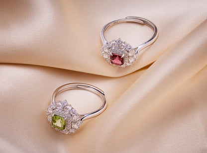 Radiant Tourmaline Halo Ring Fuchsia