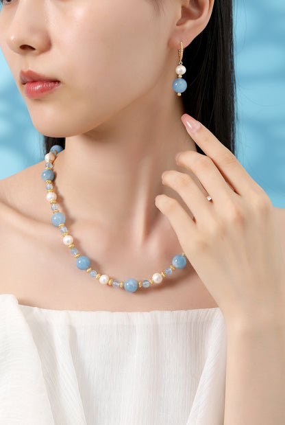 Seabreeze Aquamarine and Pearl 9K Necklace