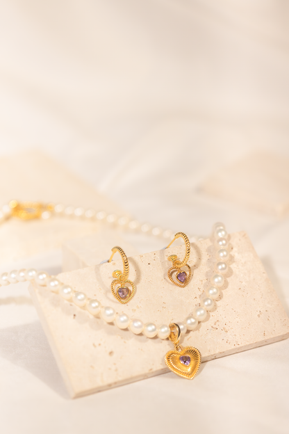 Lover's Eyes Earrings Set with Twisted Hoop and Heart-shaped Amethyst Pendant