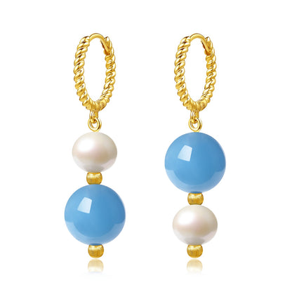 Tide Aquamarine and Pearl 9K Earrings