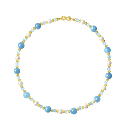 Seabreeze Aquamarine and Pearl 9K Necklace