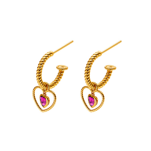 Lover's Eyes Earrings Set with Twisted Hoop and Heart-shaped Amethyst Pendant