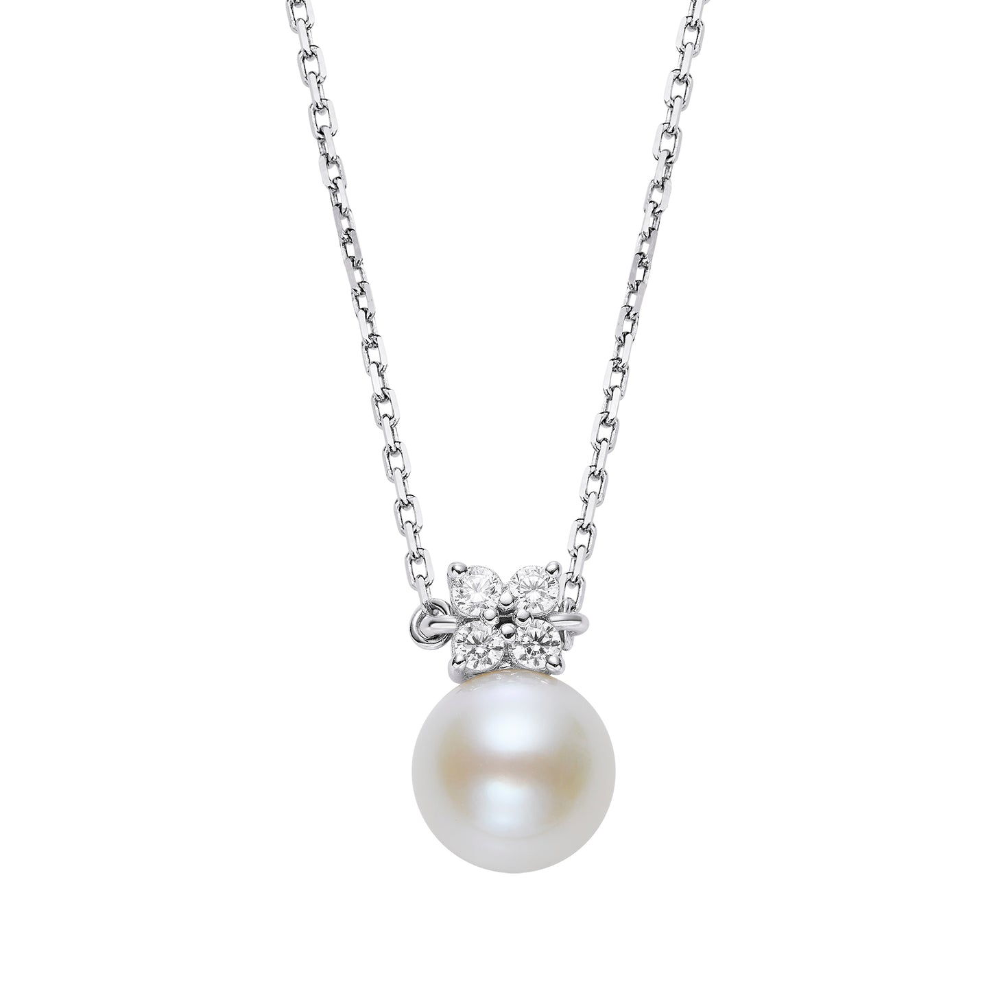 Pearl Necklace with Zircon Flower Accent