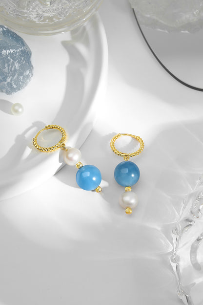Tide Aquamarine and Pearl 9K Earrings