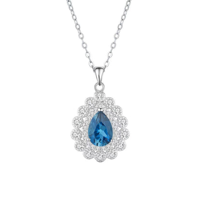 Crown Pear Topaz Sterling Silver Pendant Necklace