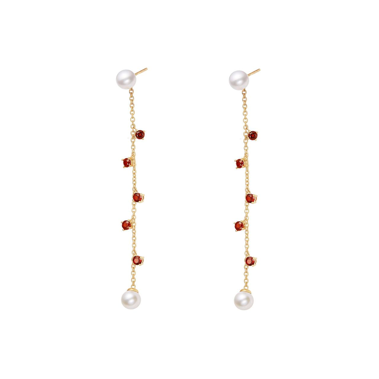 Lady Garnet Pearl Chain Earrings