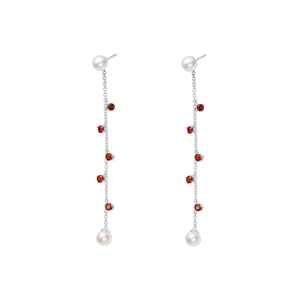 Lady Garnet Pearl Chain Earrings