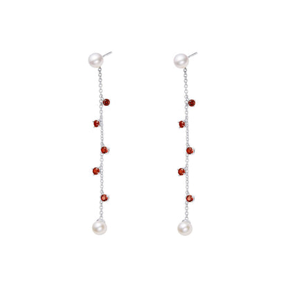 Lady Garnet Pearl Chain Earrings