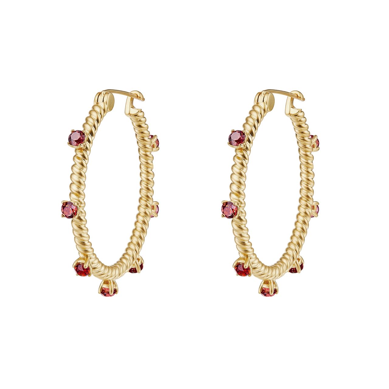 Wheel Garnet Hoop Earrings