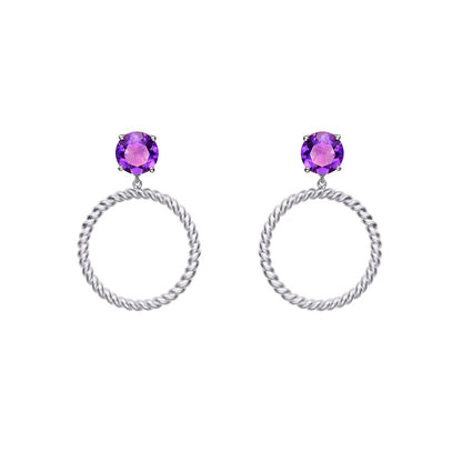 Attitude Amethyst Stone Twisted Hoop Earrings