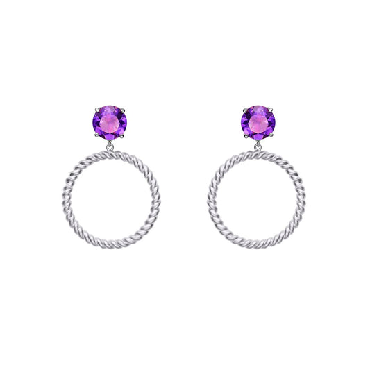 Attitude Amethyst Stone Twisted Hoop Earrings