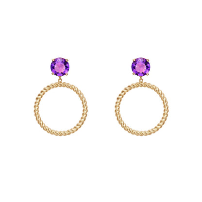 Attitude Amethyst Stone Twisted Hoop Earrings