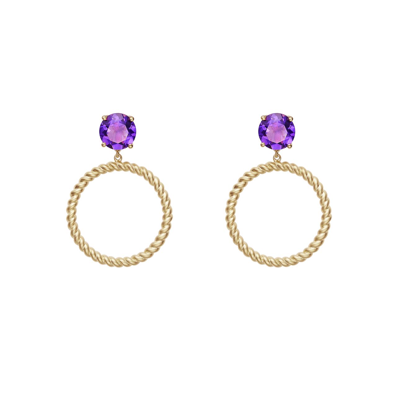 Attitude Amethyst Stone Twisted Hoop Earrings