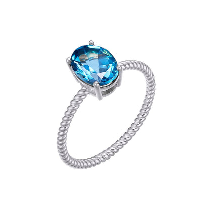 Single Oval Blue Topaz Ring