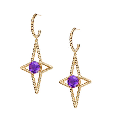 Star Eye Amethyst Large Drop Earrings