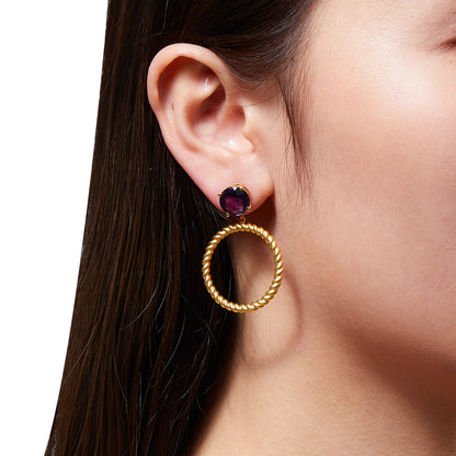 Attitude Amethyst Stone Twisted Hoop Earrings